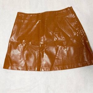 Cider Brown Faux Leather Croc Mini Skirt